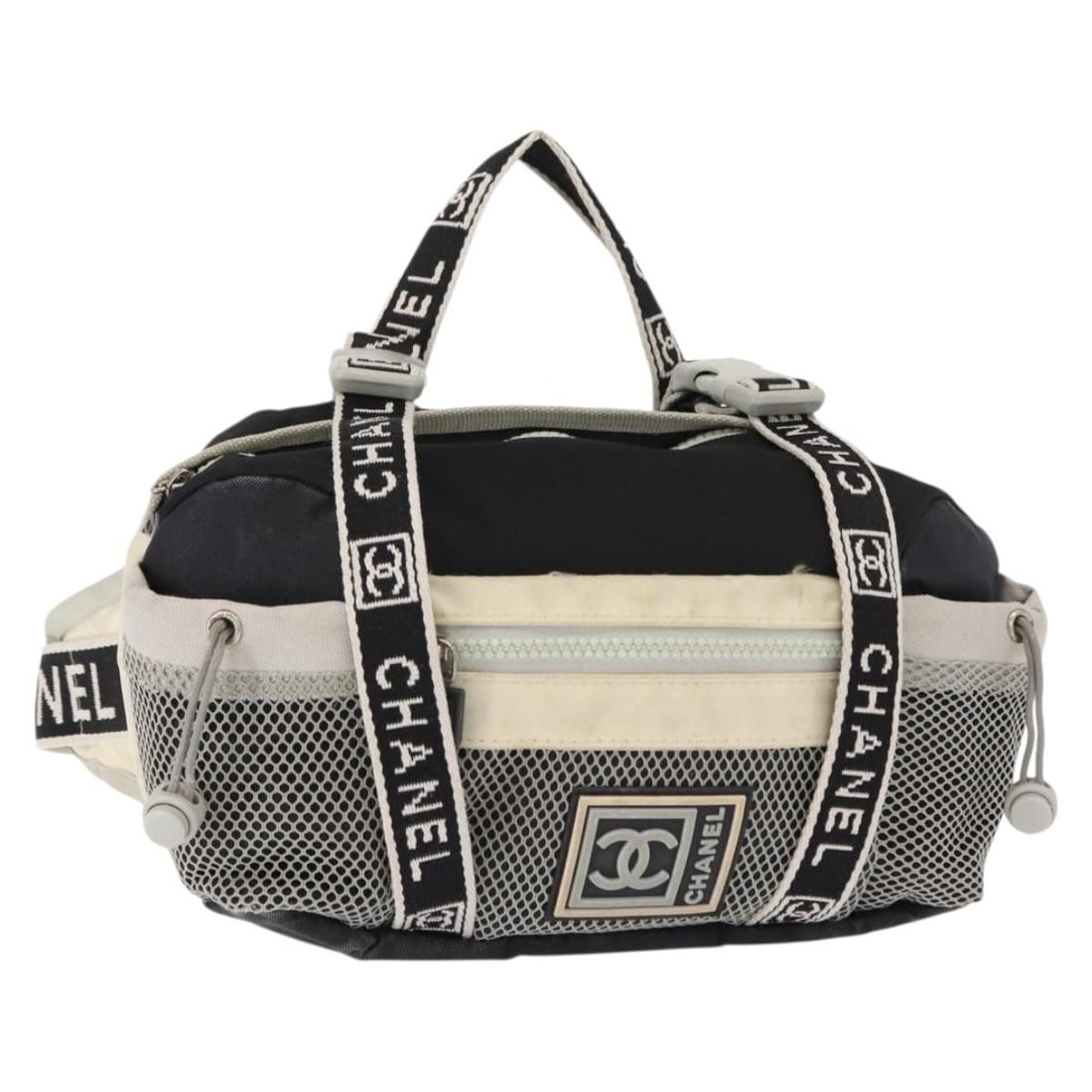 CHANEL Sports Line Navy Silver Nylon Waist Bag Authentic 148798: CHANEL Sports Line Navy Silver Nylon Waist Bag Authentic 148798 This CHANEL Sports Line Waist Bag is crafted from durable nylon in a sophisticated navy and silver color scheme. Designed for practicali