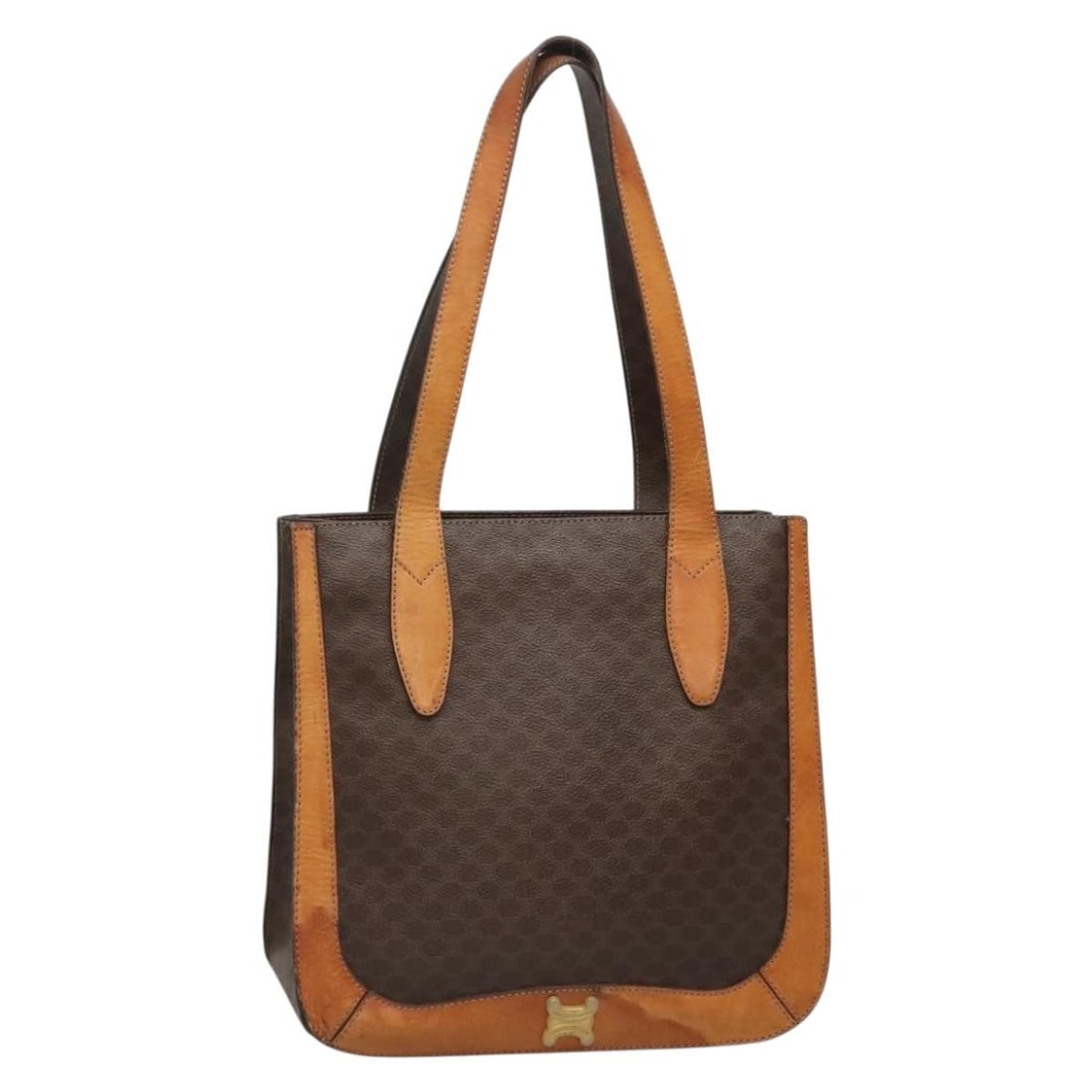 CELINE Macadam Canvas Tote Bag Brown Gold PVC Leather Auth: CELINE Macadam Canvas Tote Bag Brown Gold PVC Leather Auth This CELINE Macadam Canvas Tote Bag is a stylish accessory crafted from durable PVC leather with a chic brown and gold color scheme. Made in