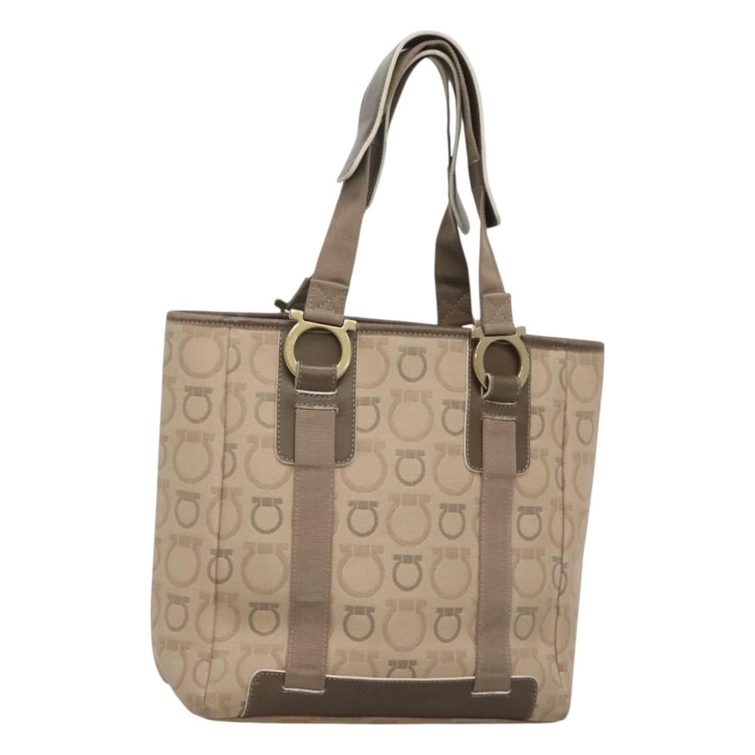 Salvatore Ferragamo Gancini Tote Bag Canvas Beige Gold Authentic Italy: Salvatore Ferragamo Gancini Tote Bag Canvas Beige Gold Authentic Italy This authentic Salvatore Ferragamo Gancini Tote Bag is a stylish accessory crafted from durable canvas in a chic beige and gold c