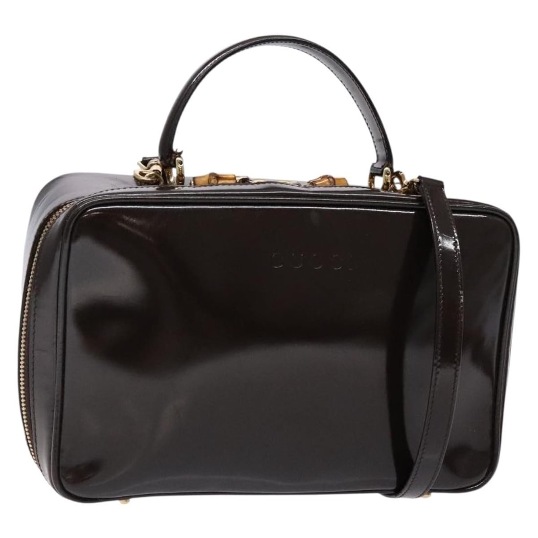 GUCCI Bamboo Vanity Hand Bag Black Gold Enamel 2way Auth 000 2853 0565 0: GUCCI Bamboo Vanity Hand Bag Black Gold Enamel 2way Auth 000 2853 0565 0 Elevate your accessory collection with this authentic GUCCI Bamboo Vanity Hand Bag, featuring a luxurious enamel exterior in a
