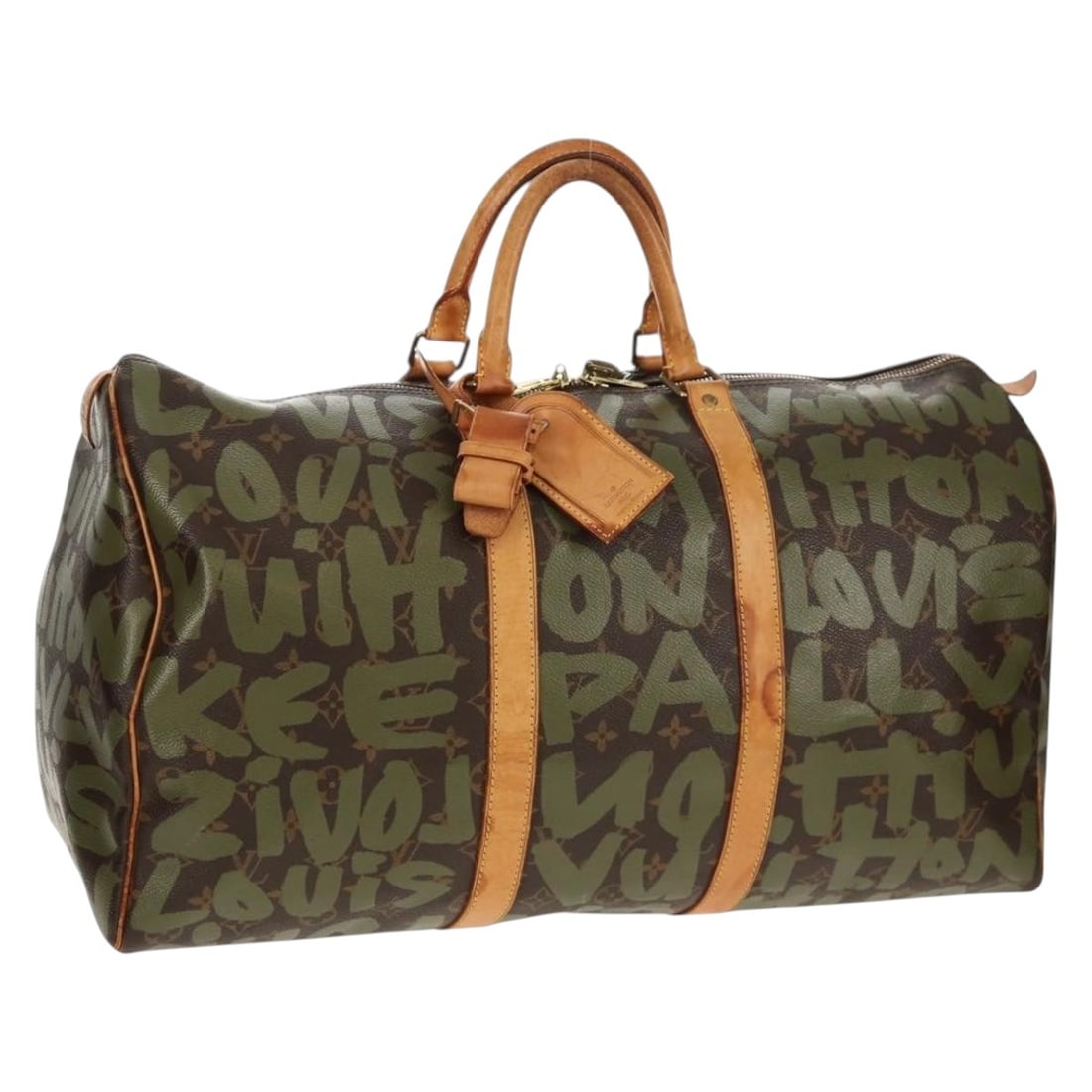 LOUIS VUITTON Monogram Graffiti Keepall 50 Bag Khaki M92196 Auth: LOUIS VUITTON Monogram Graffiti Keepall 50 Bag Khaki M92196 Auth This authentic LOUIS VUITTON Monogram Graffiti Keepall 50 Boston Bag in Khaki is a stylish and functional accessory, perfect for travel