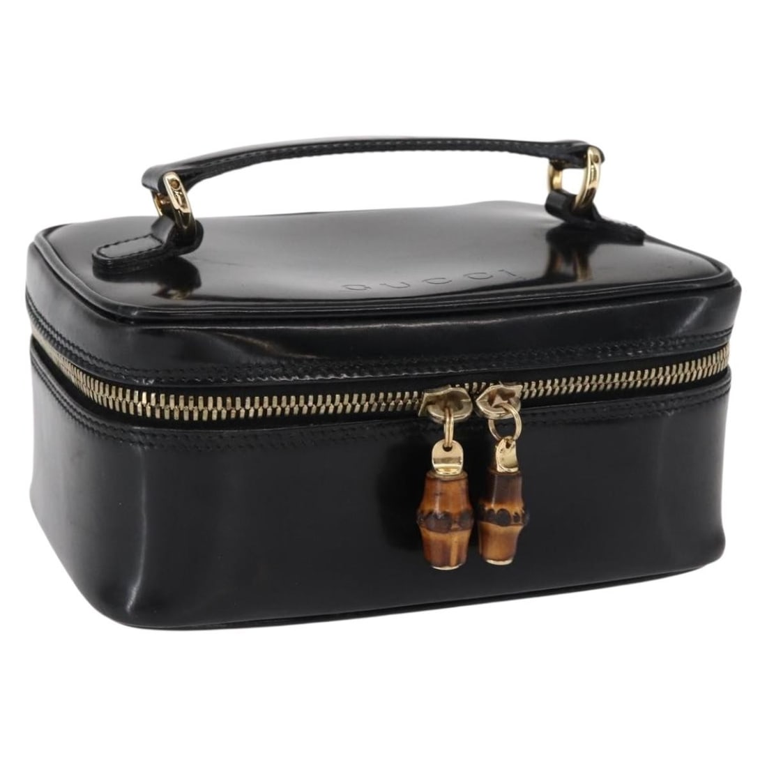 GUCCI Bamboo Vanity Pouch Enamel Black Gold 032 1956 0151 Authentic (1 of 18)