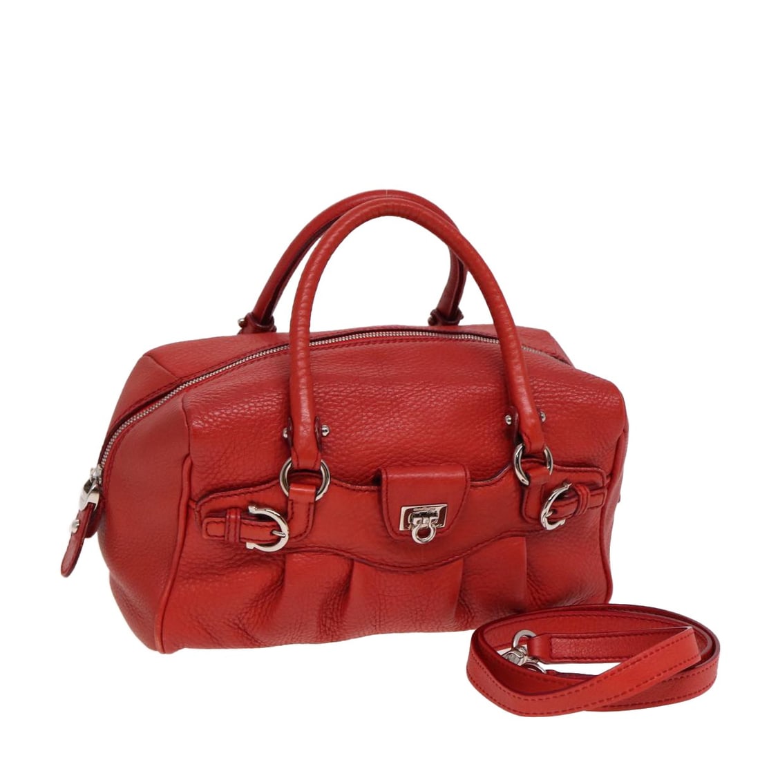 Salvatore Ferragamo Gancini Red Leather Hand Bag 2-Way Made in Italy (1 of 18)