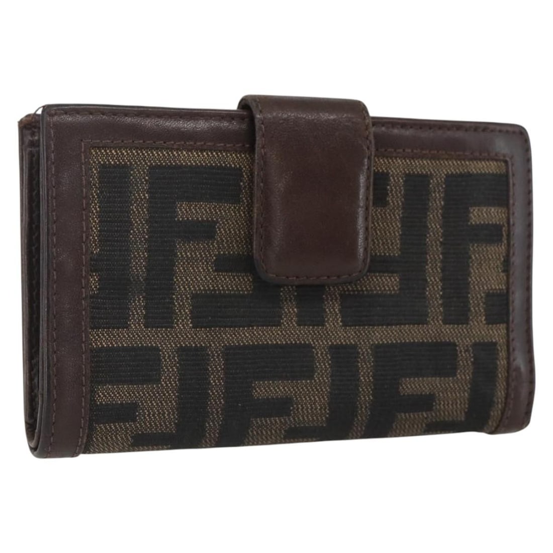 Fendi Zucca Canvas Black Brown Compact Wallet Silver Tone Italy (1 of 18)