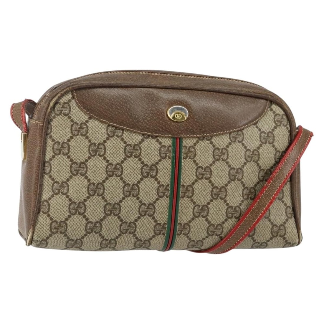 GUCCI GG Supreme Sherry Line Beige Gold PVC Shoulder Bag 001 261 1086 Auth: GUCCI GG Supreme Sherry Line Beige Gold PVC Shoulder Bag 001 261 1086 Auth This GUCCI GG Supreme Web Sherry Line Bag is a stylish shoulder bag crafted from high-quality PVC leather with GG canvas acce