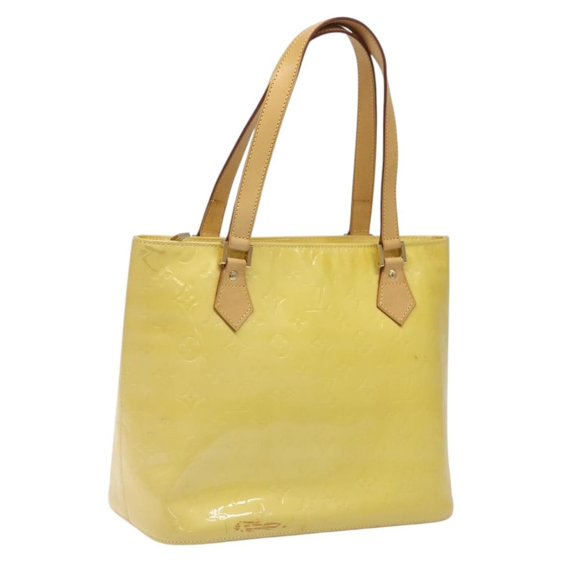 LOUIS VUITTON Monogram Vernis Houston Hand Bag Lime Yellow M91055 Auth: LOUIS VUITTON Monogram Vernis Houston Hand Bag Lime Yellow M91055 Auth Introducing the LOUIS VUITTON Monogram Vernis Houston Hand Bag in a vibrant Lime Yellow. This stylish handbag is crafted from pre