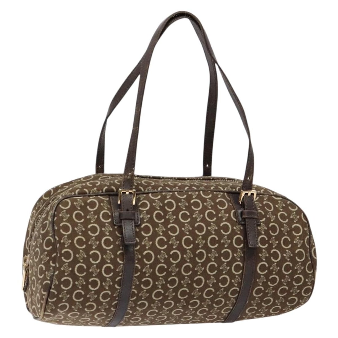CELINE C Macadam Canvas Hand Bag Brown Gold Made in Italy: CELINE C Macadam Canvas Hand Bag Brown Gold Made in Italy This CELINE C Macadam Canvas Hand Bag is a stylish accessory crafted in Italy, featuring a luxurious blend of brown and gold tones. The exteri