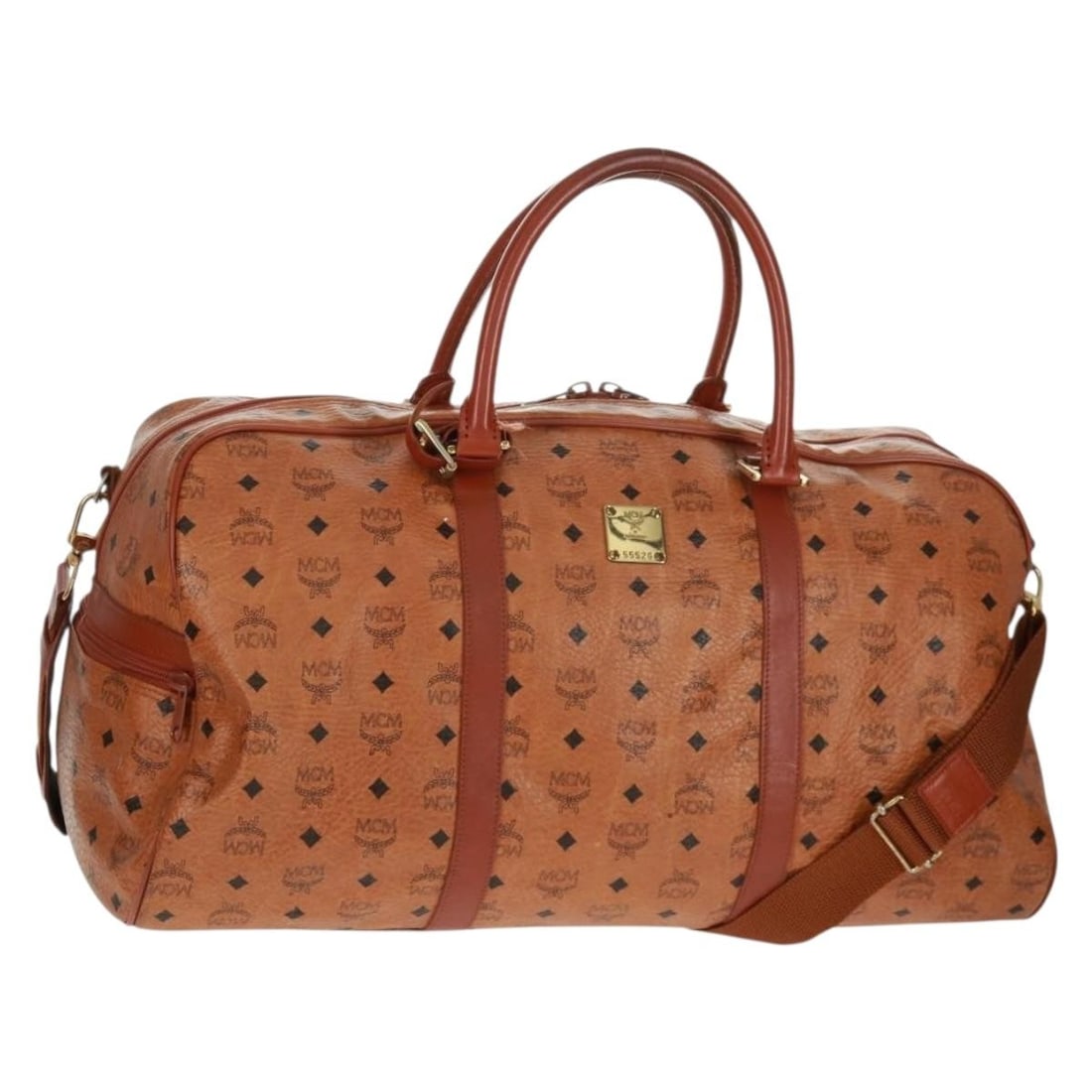 MCM Boston Bag in Brown PVC with Gold Logo and Shoulder Strap (1 of 18)