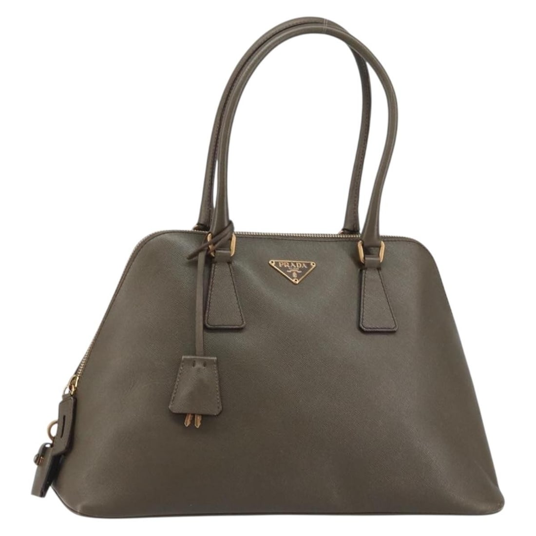 Brown Saffiano Leather Prada Handbag with Gold Accents and Accessories (1 of 18)