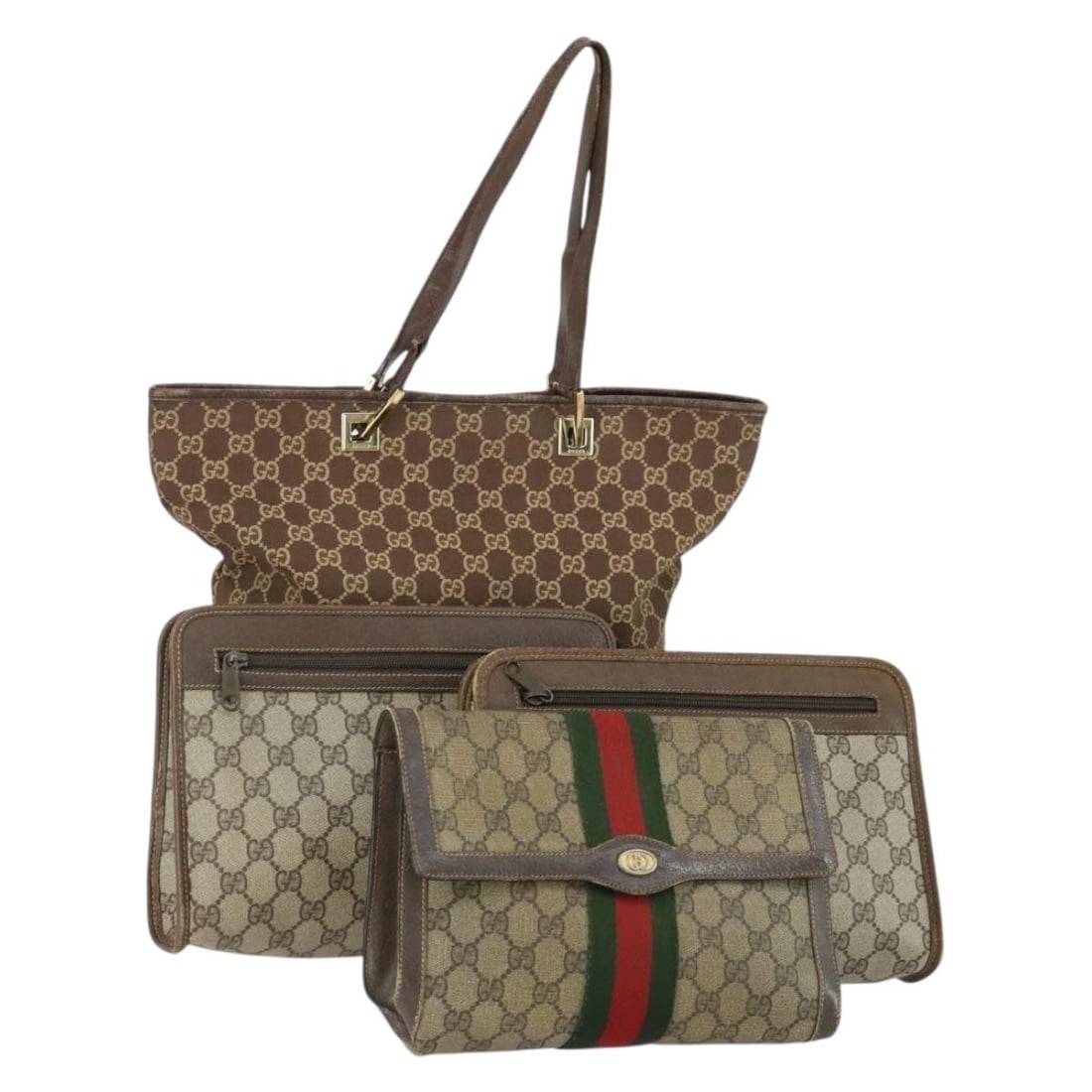 Set of 4 Gucci Brown Beige GG Canvas Supreme Tote Clutch Bags (1 of 18)