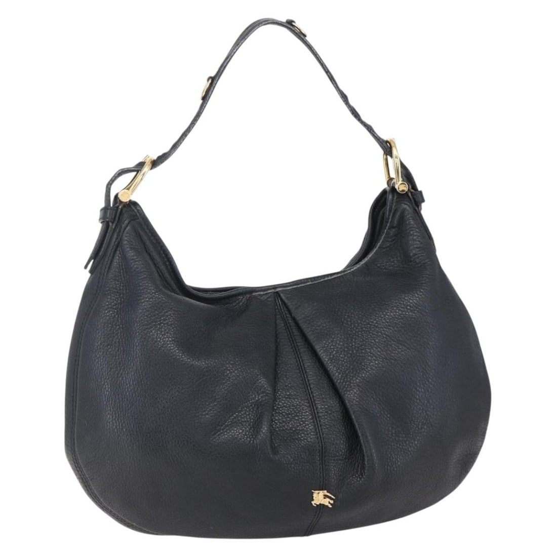 BURBERRY Black Leather Shoulder Bag Gold Accents Auth 146979 (1 of 18)