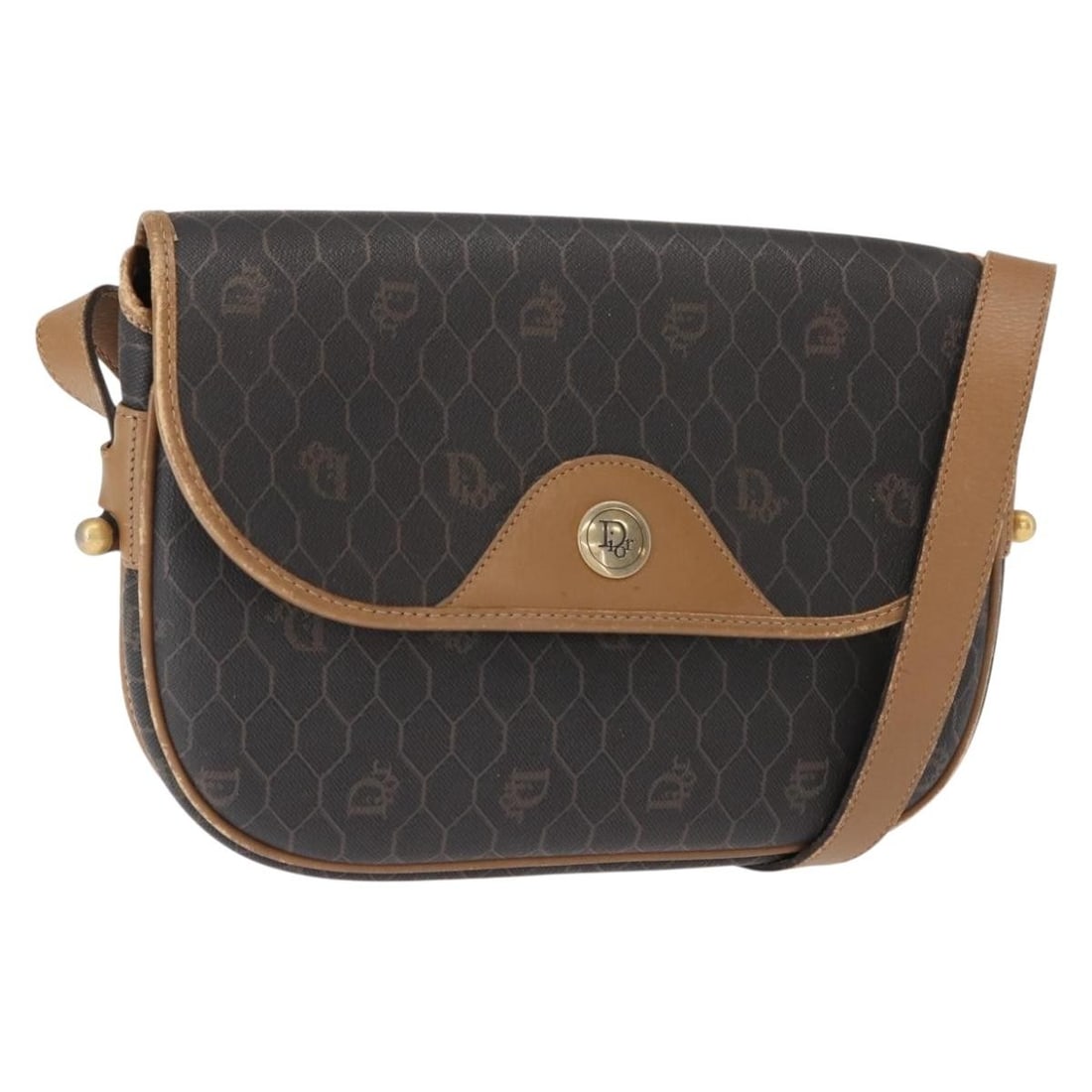 Christian Dior Black Gold Honeycomb Canvas Shoulder Bag PVC Auth BA7309: Christian Dior Black Gold Honeycomb Canvas Shoulder Bag PVC Auth BA7309 This Christian Dior Honeycomb Canvas Shoulder Bag combines elegance with practicality, featuring a sleek design in black and gol