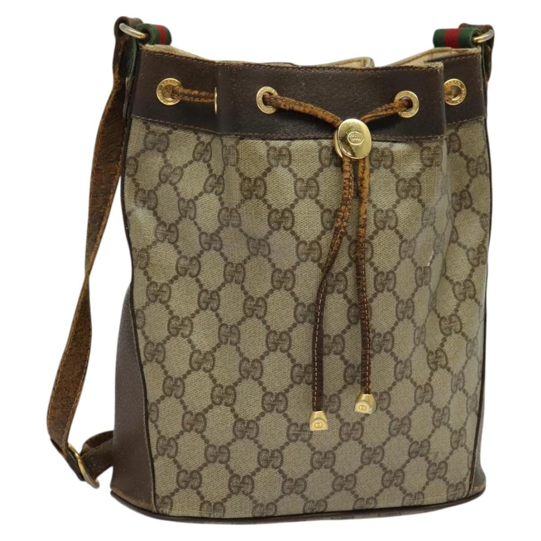 GUCCI GG Supreme Sherry Line Beige Gold PVC Shoulder Bag 164 02 034 Auth (1 of 18)