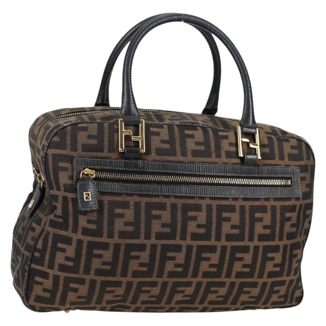 FENDI Zucca Canvas Hand Bag Black Brown Gold Italy Auth BA4615: FENDI Zucca Canvas Hand Bag Black Brown Gold Italy Auth BA4615 This authentic FENDI Zucca Canvas Hand Bag features a stylish blend of black, brown, and gold colors, making it a chic accessory for any