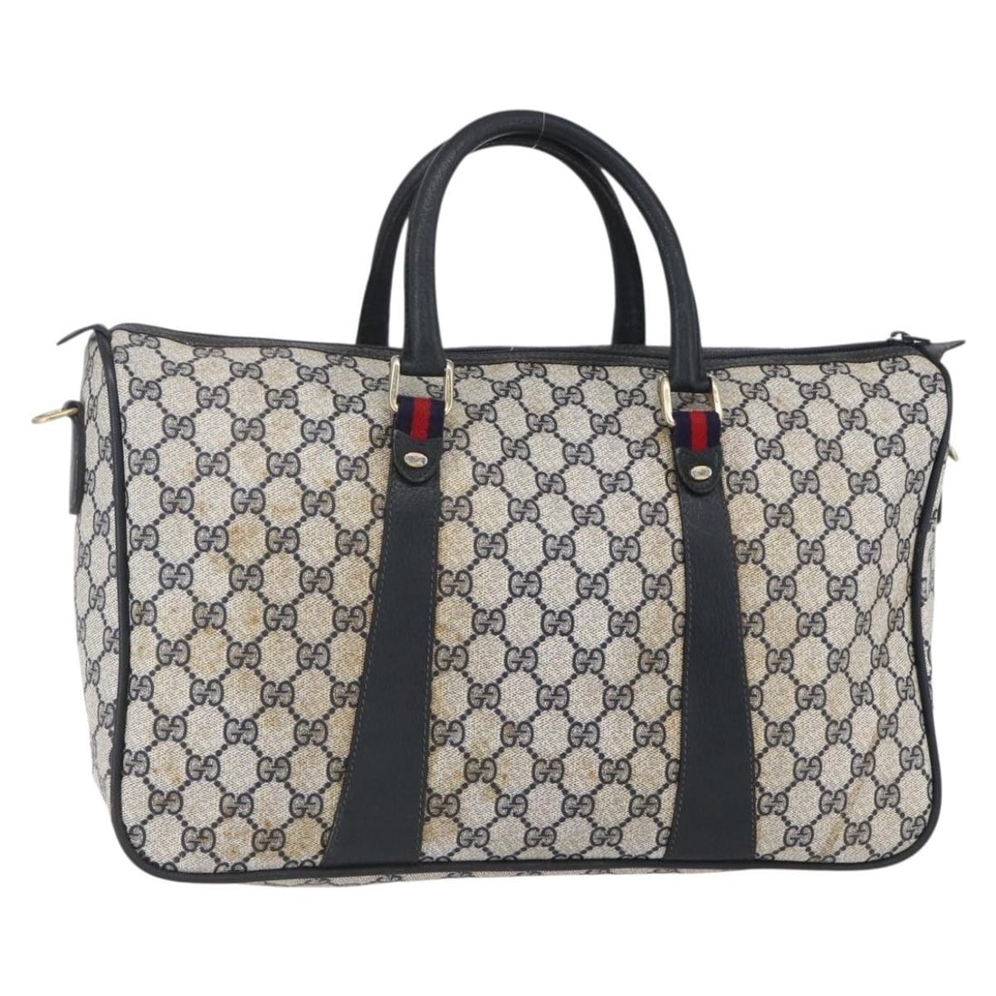 GUCCI GG Supreme Sherry Hand Bag PVC Navy Gold 39 02 041 Auth (1 of 18)