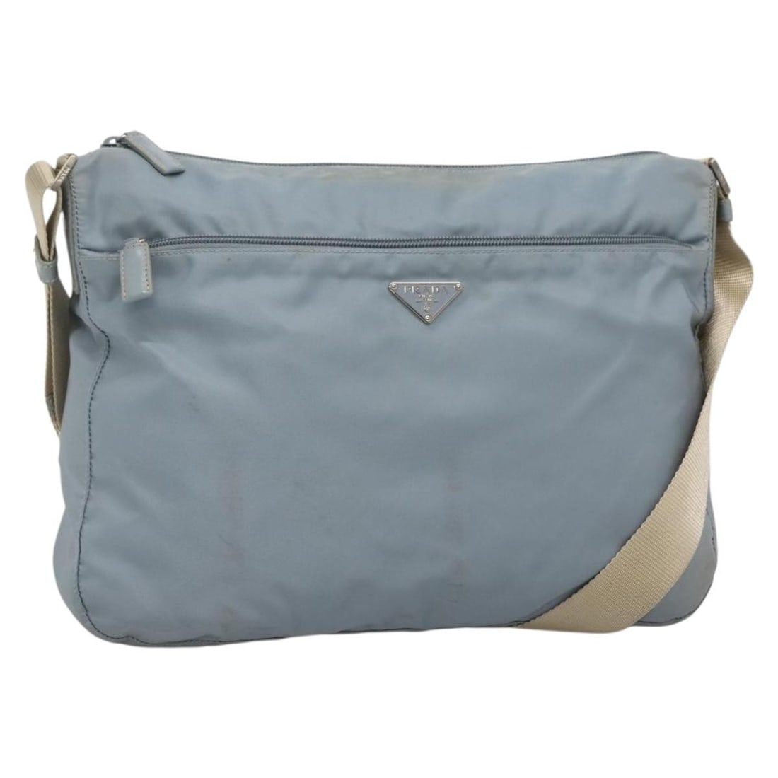 PRADA Light Blue Silver Nylon Shoulder Bag Auth Italy: PRADA Light Blue Silver Nylon Shoulder Bag Auth Italy Elevate your accessory collection with this authentic PRADA Shoulder Bag crafted from durable nylon in a stunning light blue and silver colorway.