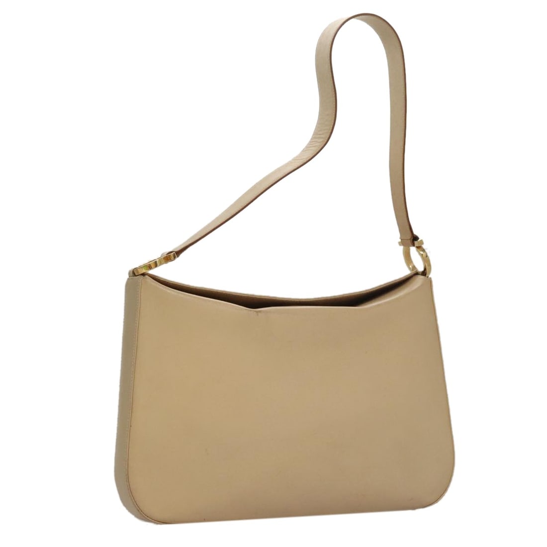 Salvatore Ferragamo Gancini Beige Gold Leather Shoulder Bag Auth Italy (1 of 18)