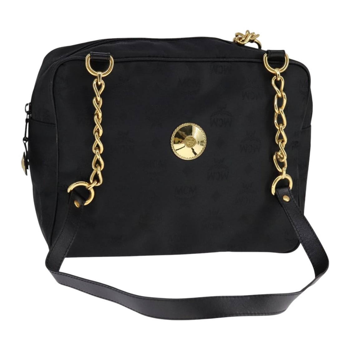MCM Vicetos Logogram Chain Nylon Shoulder Bag Black (1 of 18)