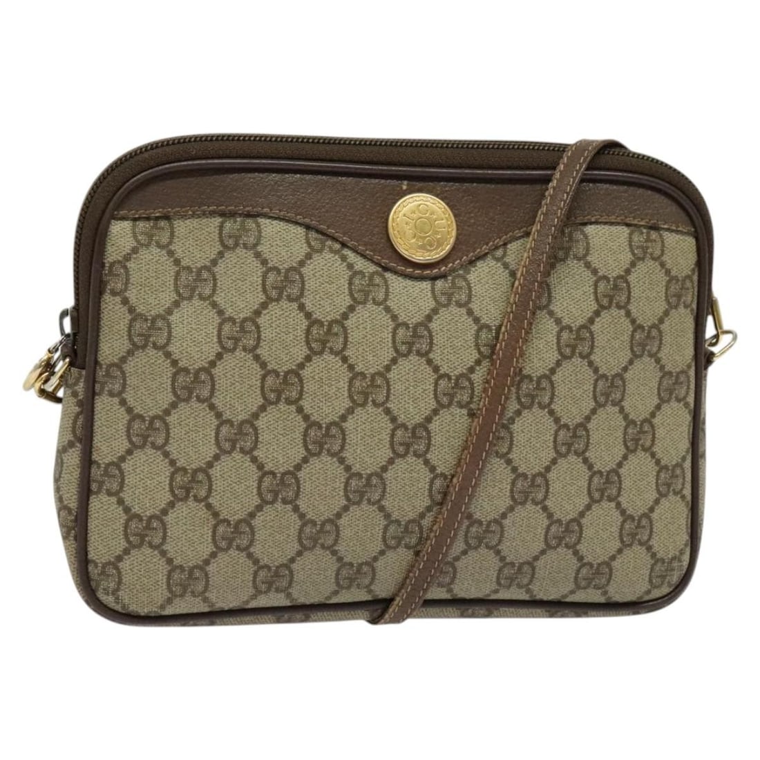 Gucci GG Supreme Beige Gold PVC Leather Shoulder Bag Made in Italy: Gucci GG Supreme Beige Gold PVC Leather Shoulder Bag Made in Italy This Gucci GG Supreme Shoulder Bag is a stylish accessory crafted from durable PVC leather, featuring a chic beige and gold color sch