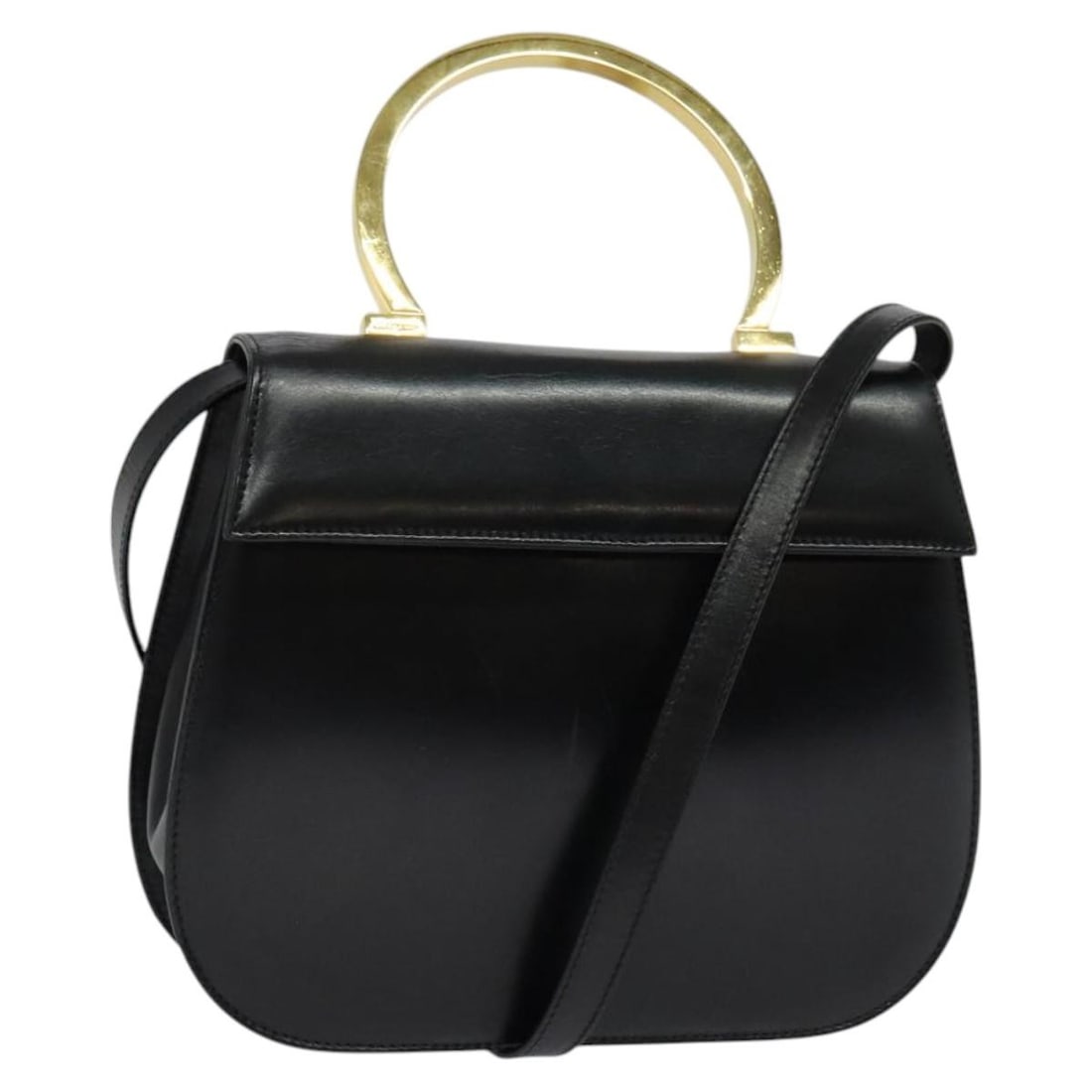 Salvatore Ferragamo Gancini Black Gold Leather Hand Bag Auth Italy (1 of 18)