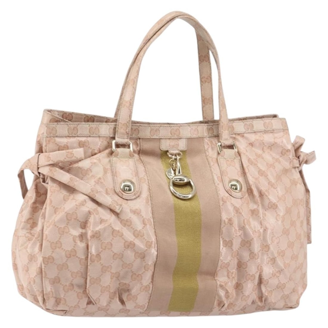 GUCCI GG Crystal Abbey Pink Gold Tote Bag 211921 Authentic: GUCCI GG Crystal Abbey Pink Gold Tote Bag 211921 Authentic Discover the GUCCI GG Crystal Abbey Tote Bag in a beautiful Pink and Gold color scheme, crafted in Italy. This stylish tote features a combin
