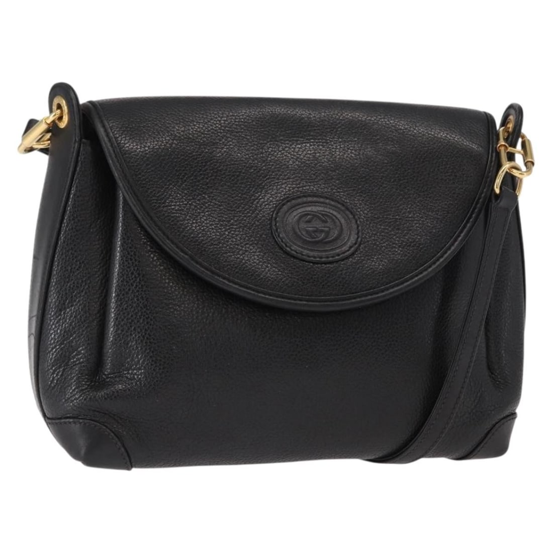 Black Leather Shoulder Purse by Gucci Gold Accent Italian Design (1 of 18)