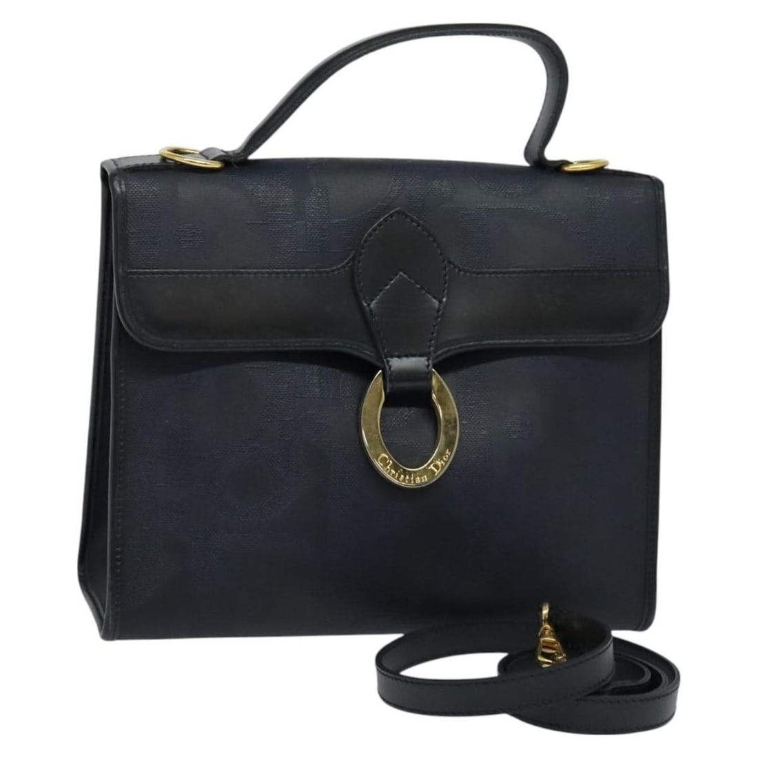 Christian Dior Navy Gold Trotter Canvas Hand Bag PVC 2way Auth: Christian Dior Navy Gold Trotter Canvas Hand Bag PVC 2way Auth This authentic Christian Dior Trotter Canvas Hand Bag is crafted from durable PVC leather, featuring a stylish navy and gold color combin