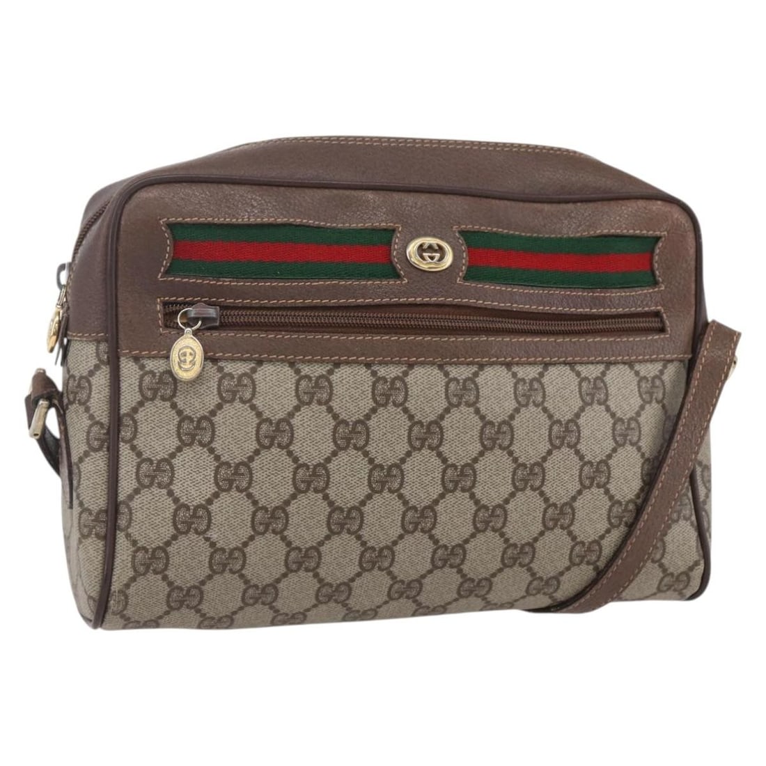 GUCCI GG Supreme Web Shoulder Bag PVC Beige Red Green Italy Auth: GUCCI GG Supreme Web Shoulder Bag PVC Beige Red Green Italy Auth Elevate your accessory collection with this authentic GUCCI GG Supreme Web Sherry Line Shoulder Bag. Crafted in Italy from durable PVC