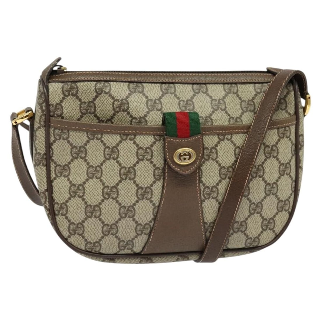 GUCCI GG Supreme Sherry Line Beige Gold Shoulder Bag PVC 89 02 032 Auth: GUCCI GG Supreme Sherry Line Beige Gold Shoulder Bag PVC 89 02 032 Auth Introducing the GUCCI GG Supreme Web Sherry Line Bag, a stylish shoulder bag crafted from durable PVC leather in a sophisticated