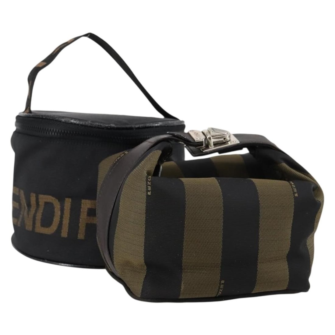 FENDI Pecan Canvas Vanity Pouch Set of 2 Black Brown Authentic: FENDI Pecan Canvas Vanity Pouch Set of 2 Black Brown Authentic This Fendi Pecan Canvas Vanity Pouch Set features a stylish combination of black and brown colors, crafted from durable Pequin canvas. Ma