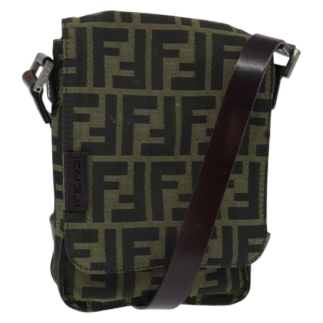 FENDI Zucca Canvas Brown Black Shoulder Bag Auth 147906 Italy: FENDI Zucca Canvas Brown Black Shoulder Bag Auth 147906 Italy This authentic Fendi Zucca Canvas Shoulder Bag is a stylish accessory featuring a classic brown and black design. Crafted in Italy, it sho