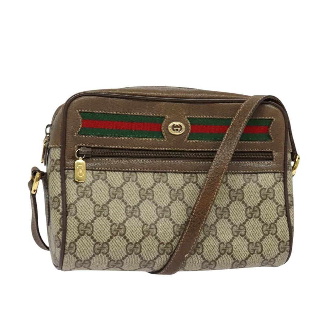 GUCCI GG Supreme Sherry Line Shoulder Bag PVC Brown Gold 98 02 087 Auth: GUCCI GG Supreme Sherry Line Shoulder Bag PVC Brown Gold 98 02 087 Auth This authentic GUCCI GG Supreme Web Sherry Line Shoulder Bag combines style and functionality, crafted from durable PVC leather