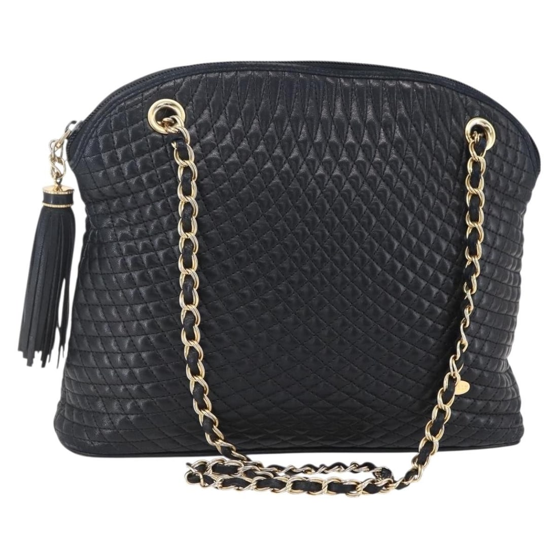 BALLY Black Gold Leather Quilted Shoulder Bag Auth 151032: BALLY Black Gold Leather Quilted Shoulder Bag Auth 151032 This BALLY Quilted Chain Shoulder Bag is a luxurious accessory crafted from high-quality leather in a striking black and gold color combinatio