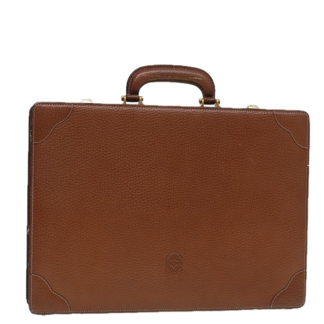 LOEWE Brown Gold Leather Trunk Attache Case Auth Spain (1 of 18)