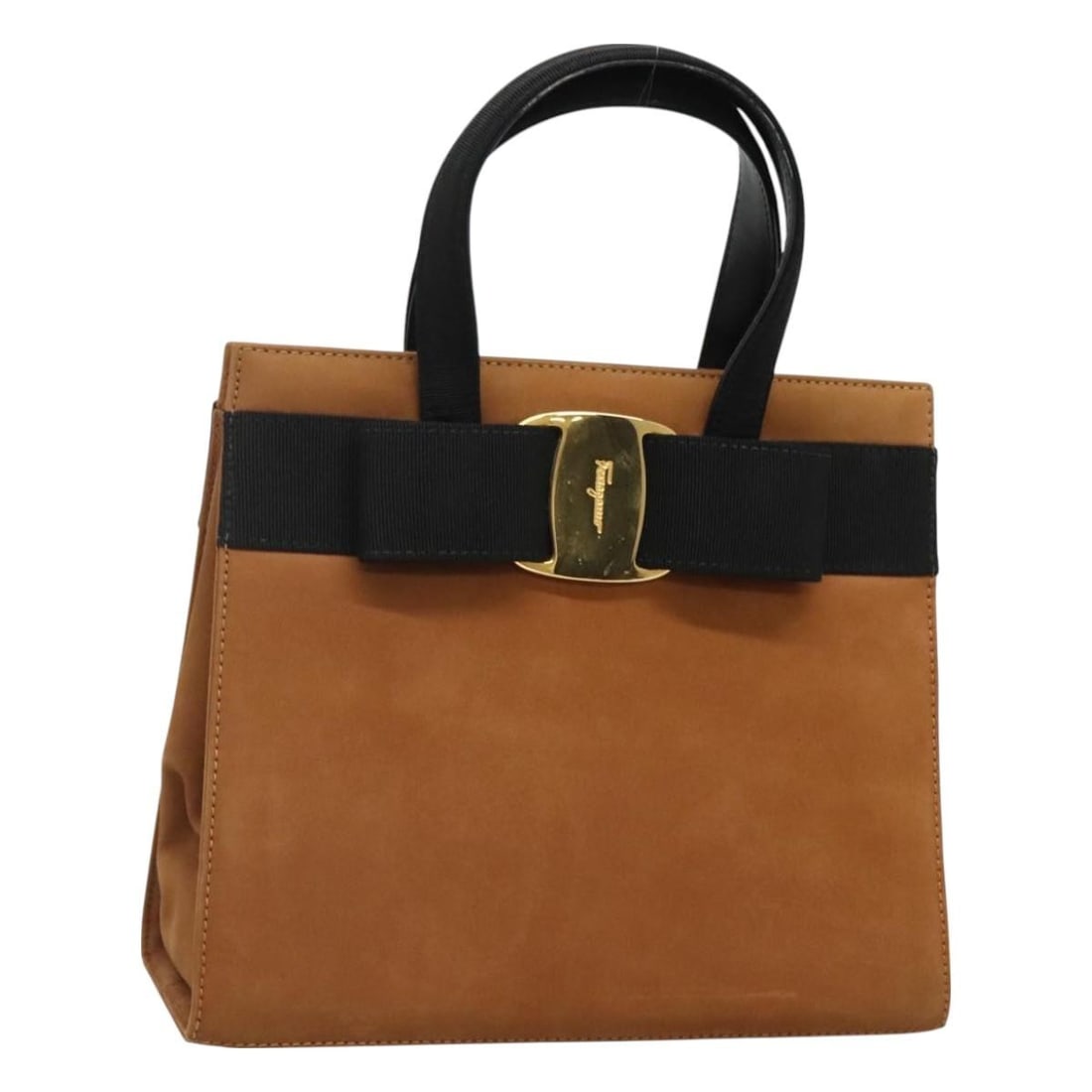 Salvatore Ferragamo Vala Suede Hand Bag Brown Gold Authentic BA3464 (1 of 18)