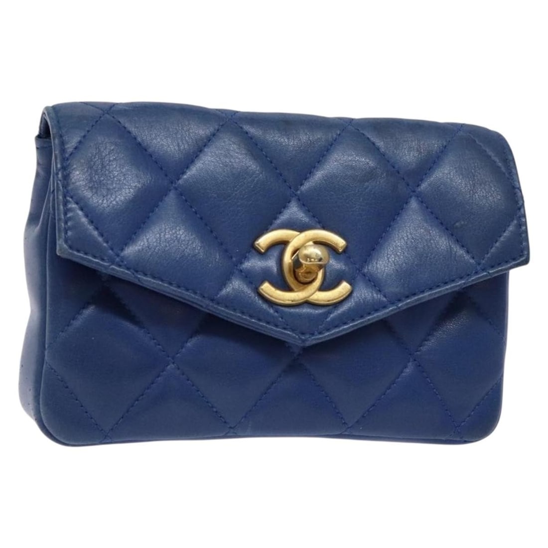 CHANEL Matelasse Blue Gold Lamb Skin Pouch Authentic (1 of 18)