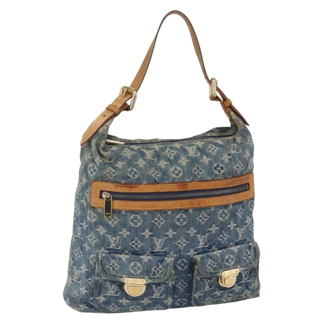 LOUIS VUITTON Monogram Denim Buggy GM Shoulder Bag Blue M95048: LOUIS VUITTON Monogram Denim Buggy GM Shoulder Bag Blue M95048 Elevate your style with this authentic LOUIS VUITTON Monogram Denim Buggy GM Shoulder Bag. Crafted from durable monogram denim canvas in