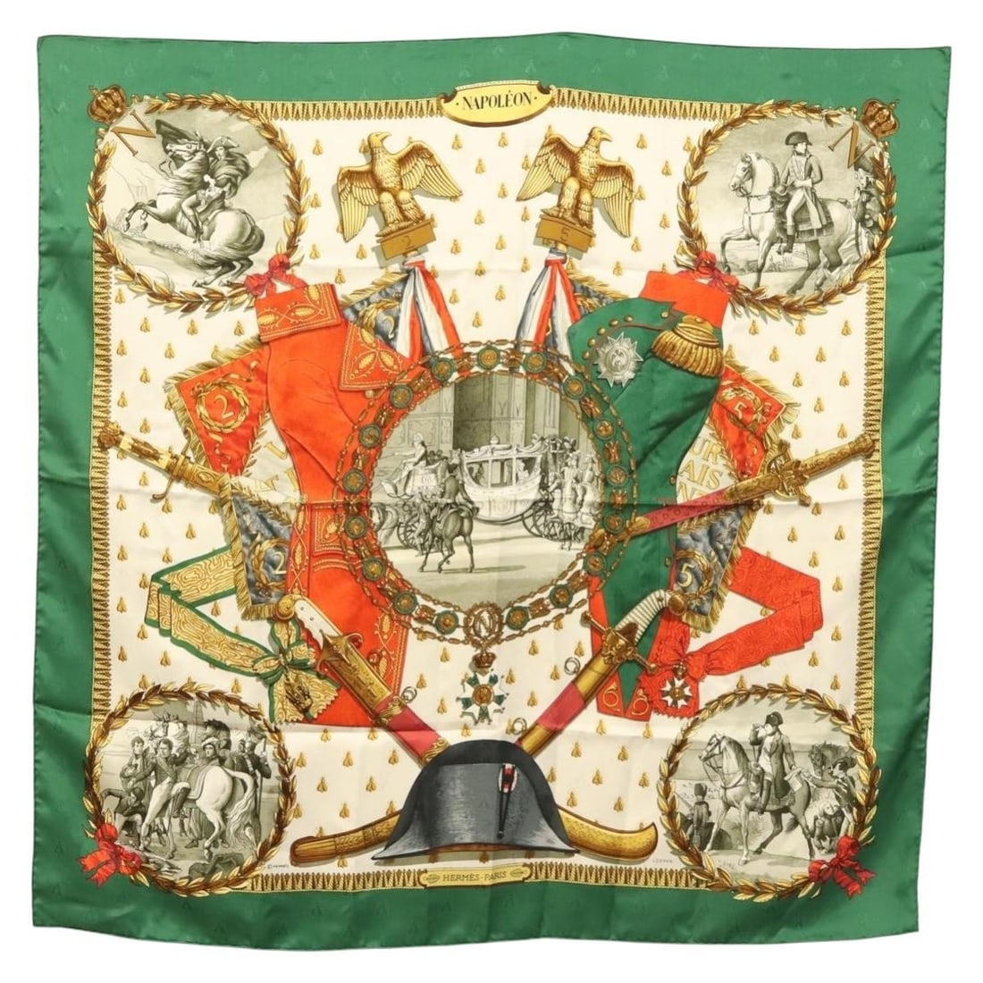 HERMES NAPOLEON Carre 90 Silk Scarf Green France (1 of 14)