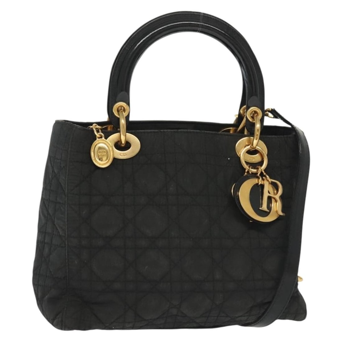 Christian Dior Black Gold Canage Nylon Hand Bag 2way Auth Italy (1 of 18)