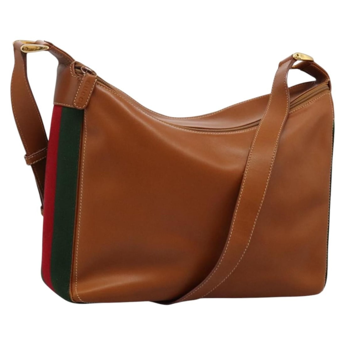 GUCCI Web Sherry Line Leather Shoulder Bag Brown Red Green Italy Auth BD1064 (1 of 18)