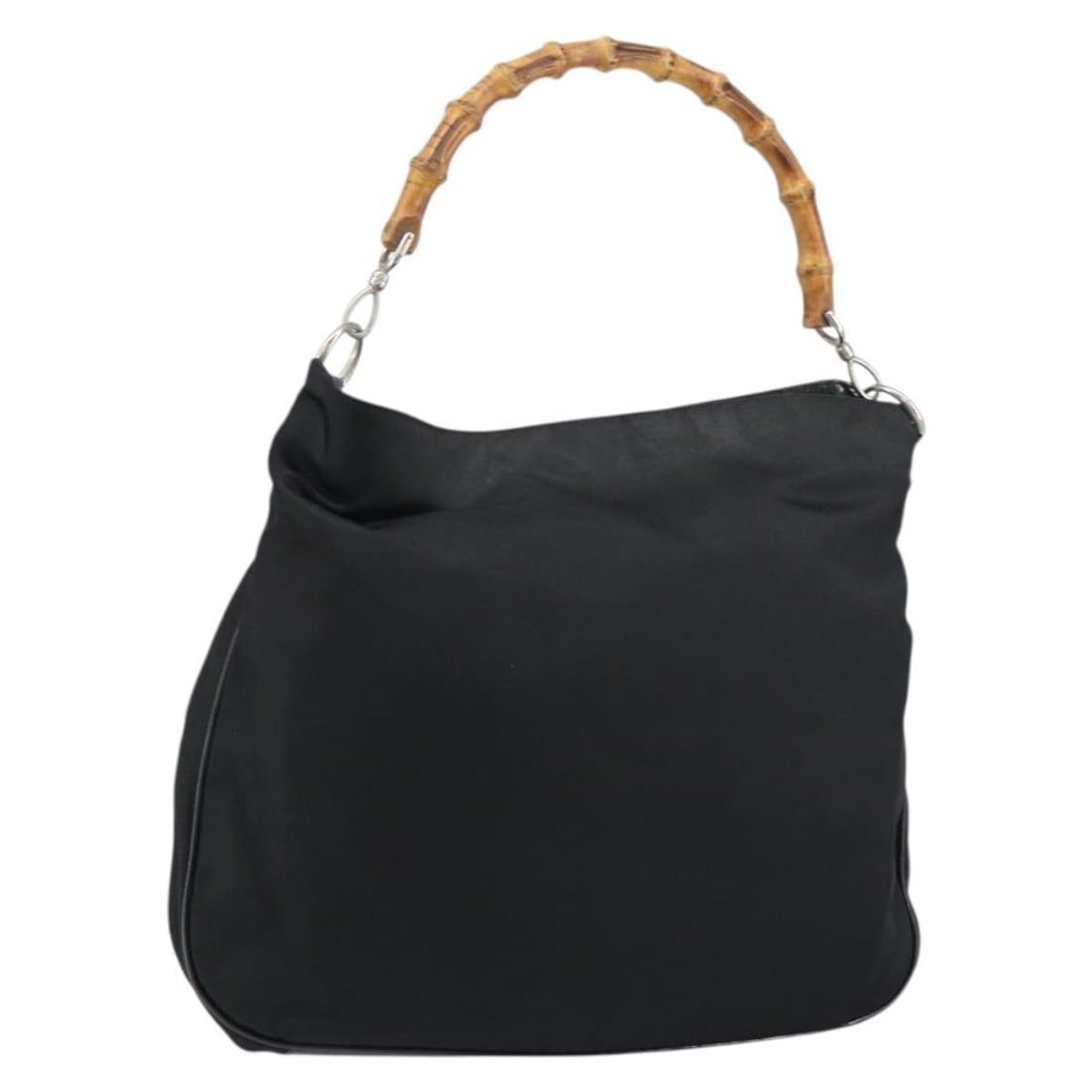 GUCCI Bamboo Hand Bag Nylon Black Silver 001 1998 1577 Authentic: GUCCI Bamboo Hand Bag Nylon Black Silver 001 1998 1577 Authentic This GUCCI Bamboo Hand Bag is a stylish accessory crafted in Italy, featuring durable nylon construction in a sophisticated black and s