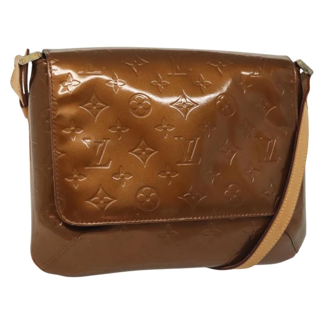 LOUIS VUITTON Monogram Vernis Thompson Street Shoulder Bag Bronze M91124 Auth: LOUIS VUITTON Monogram Vernis Thompson Street Shoulder Bag Bronze M91124 Auth Elevate your style with the LOUIS VUITTON Monogram Vernis Thompson Street Bag in a stunning bronze finish. This luxurious
