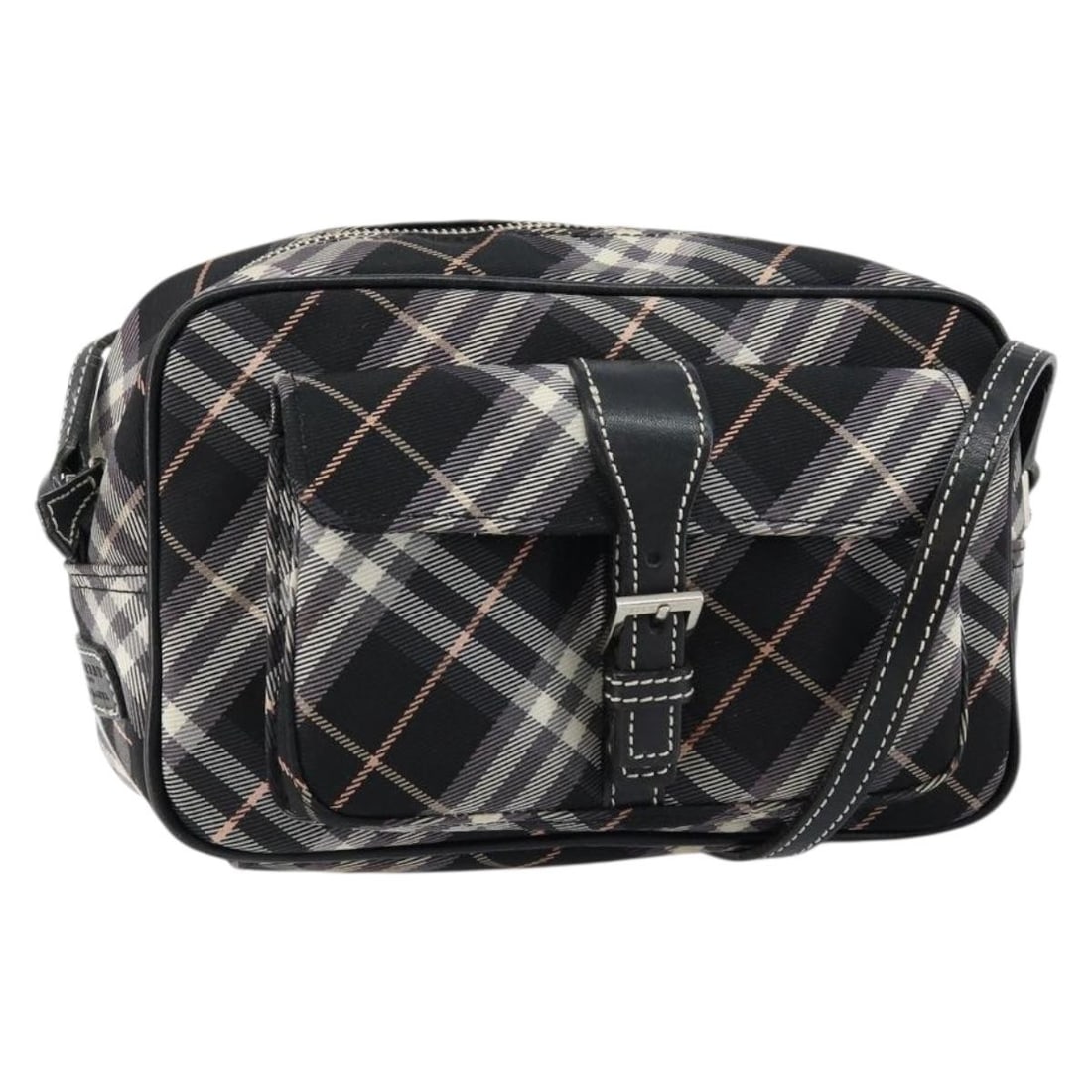 BURBERRY Nova Check Black Silver Nylon Shoulder Bag Auth Japan: BURBERRY Nova Check Black Silver Nylon Shoulder Bag Auth Japan This Burberry Nova Check Shoulder Bag is a stylish and functional accessory crafted from durable nylon in a striking black and silver col