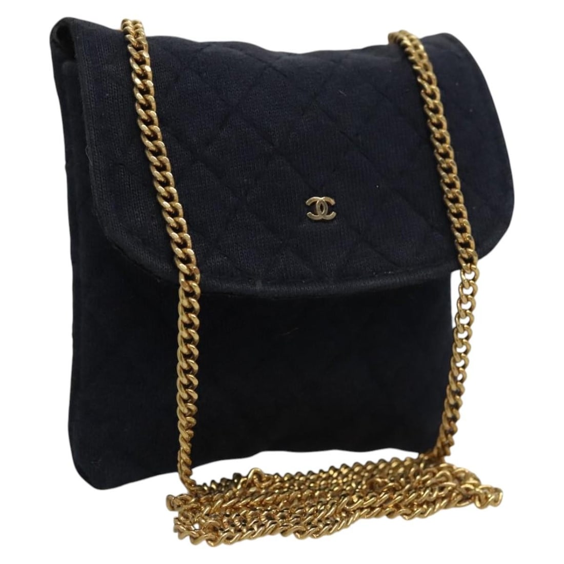 CHANEL Mini Matelasse Chain Pouch Navy Gold Cotton Made in France: CHANEL Mini Matelasse Chain Pouch Navy Gold Cotton Made in France This CHANEL Mini Matelasse Chain Pouch combines luxury and practicality with its chic design. Crafted from high-quality cotton, this p