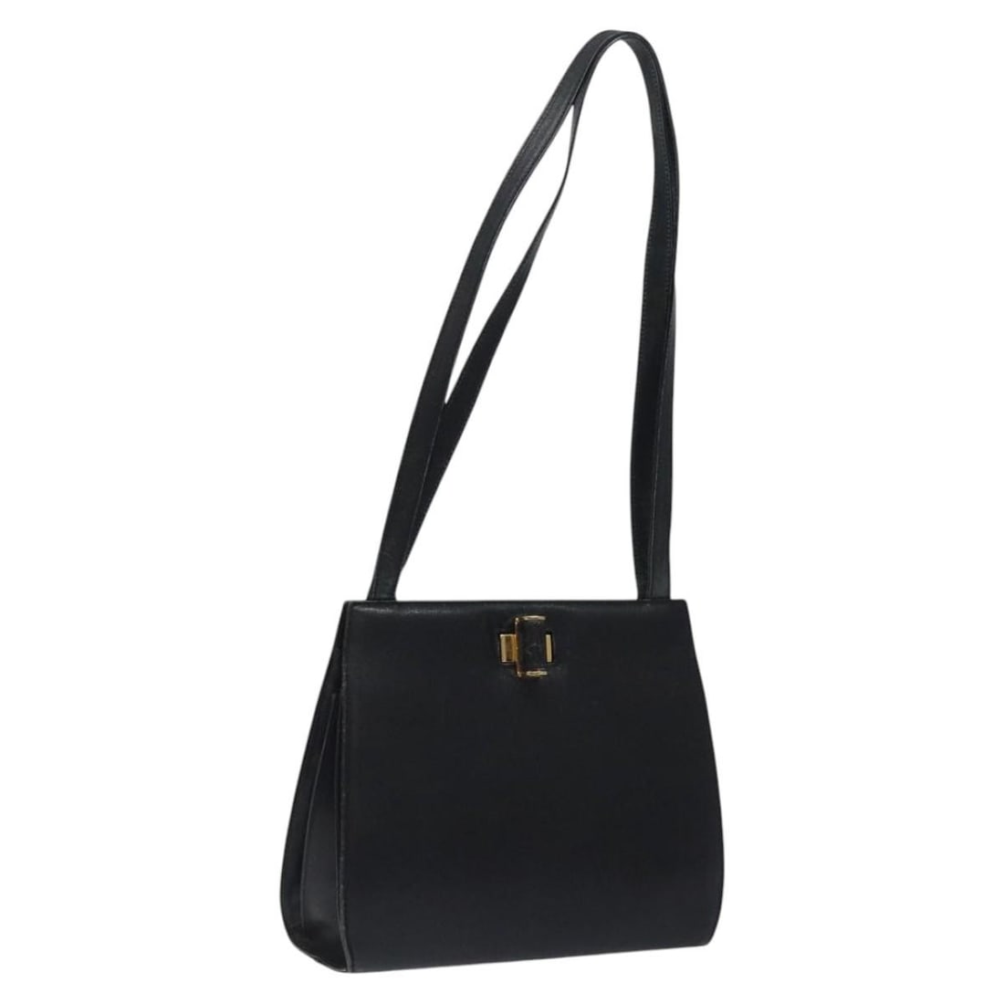 Salvatore Ferragamo Black Gold Leather Shoulder Bag Auth 116392 (1 of 18)