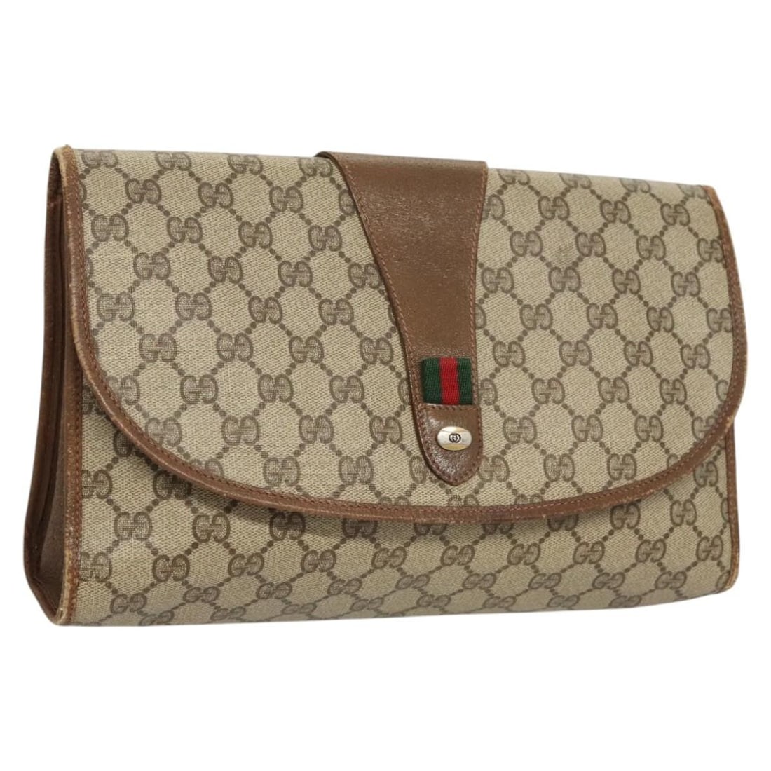 GUCCI GG Supreme Sherry Line Clutch Bag Beige PVC 89 01 031 Authentic: GUCCI GG Supreme Sherry Line Clutch Bag Beige PVC 89 01 031 Authentic This authentic GUCCI GG Supreme Web Sherry Line Clutch Bag is a stylish accessory crafted from high-quality PVC leather in a sophi