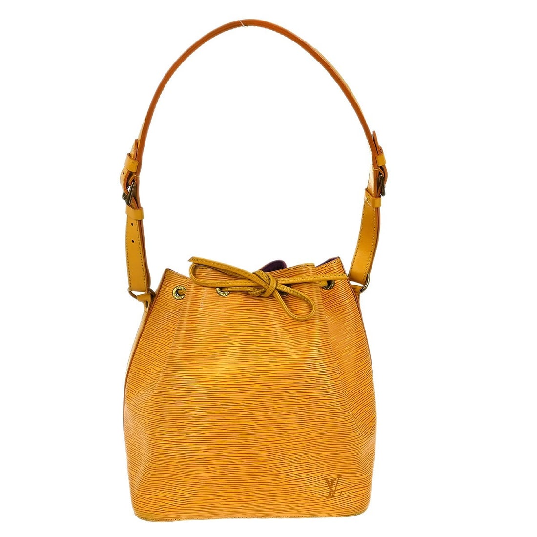 Louis Vuitton Epi Petite Noe Shoulder Bag M44109 Yellow Accents: Louis Vuitton Epi Petite Noe Shoulder Bag M44109 Yellow Accents Introducing the Louis Vuitton Epi Petite Noe Shoulder Bag, a vintage piece that exudes casual elegance. Crafted from iconic Epi leather