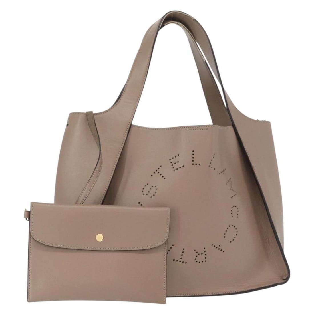 Stella MacCartney Beige Polyester Handbag with Pouch Made in Italy: Stella MacCartney Beige Polyester Handbag with Pouch Made in Italy This Stella McCartney handbag is crafted from beige polyester and includes an accessory pouch. The bag features a top handle with an