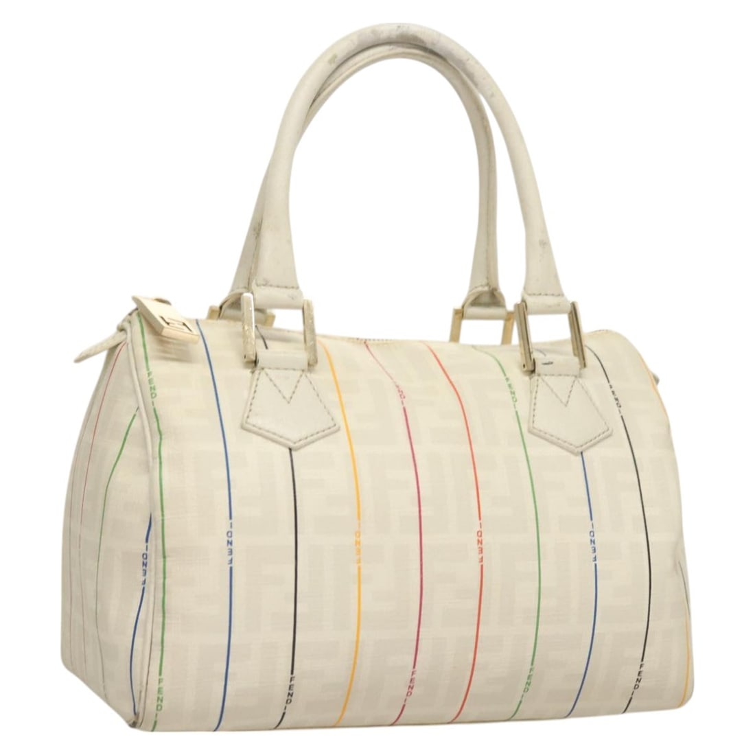 Authentic Fendi Zucca Canvas Boston Bag White Gold PVC Made in Italy: Authentic Fendi Zucca Canvas Boston Bag White Gold PVC Made in Italy This authentic FENDI Zucca Canvas Boston Bag is a stylish accessory crafted from durable PVC leather in a stunning white and gold c