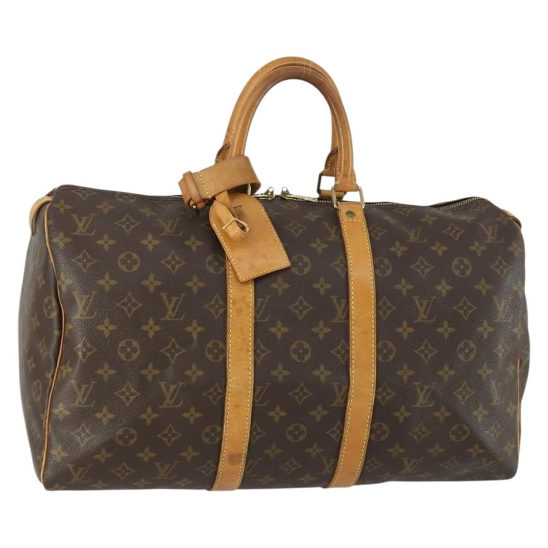 Monogram Canvas Boston Bag by Louis Vuitton Keepall 45 M41428: Monogram Canvas Boston Bag by Louis Vuitton Keepall 45 M41428 This Louis Vuitton Monogram Keepall 45 Boston Bag, model M41428, features the iconic monogram canvas exterior with natural leather trim. T